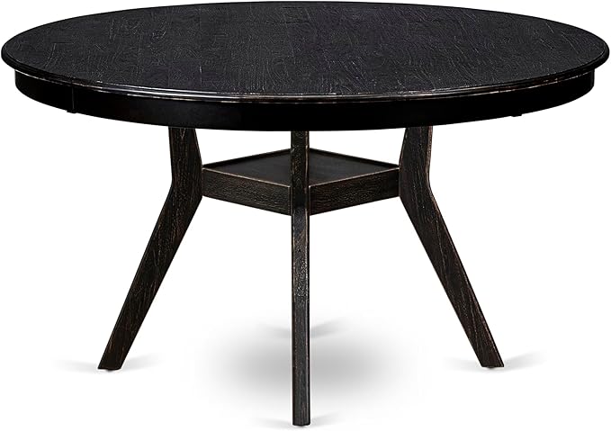 F58-11-TP - Kitchen Table with Acacia Wood Round Tabletop, Sand Blasted Black Finish