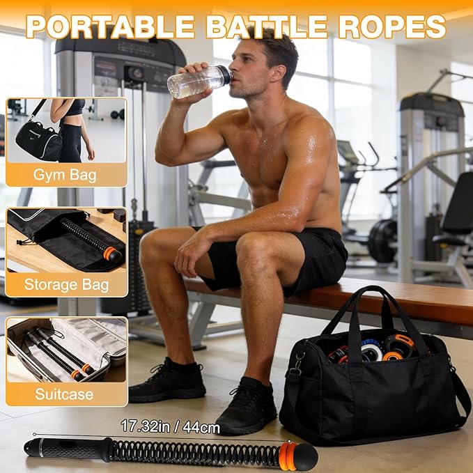 Adjustable Ropeless Battle Ropes for Home Gym, Portable Cordless Battle Ropes for HIIT, Weighted Exercise Equipment with Variable Resistance, Quiet Workout Equipment for Women & Men (Pink)