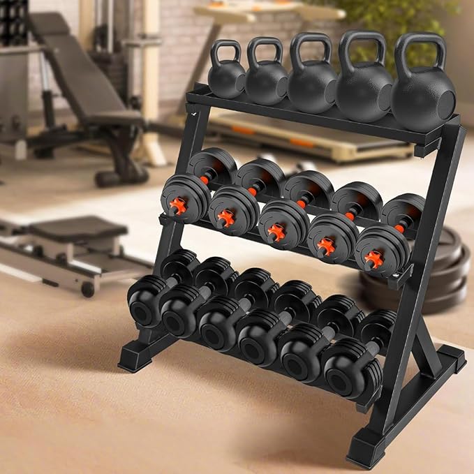 Heavy Duty 3 Tier Dumbbell Rack Multifunctional, Weight Rack For Dumbbells, Home Gym Equipment, Suitable For Storage Of Dumbbell, Kettle Bell, Barbell Plate, Barbell Bar
