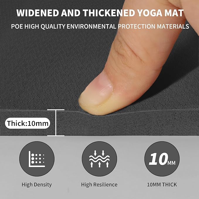 Large Yoga Mat (6'x 4') - Extra Long and Wide Workout Mat for Men and Women, Non-Slip POE 0.32''/0.4'' Thick Fitness Mat, Eco-Friendly Exercise Mat for Home Workouts, Ideal for Yoga and Pilates