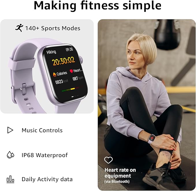 Smart Watch for Men Women Answer/Make Call, 1.85" Smartwatch, Fitness Watch with Heart Rate Blood Pressure Sleep Monitor, 140+Sports, IP68Waterproof Step Counter Compatible with Android IOS Purple