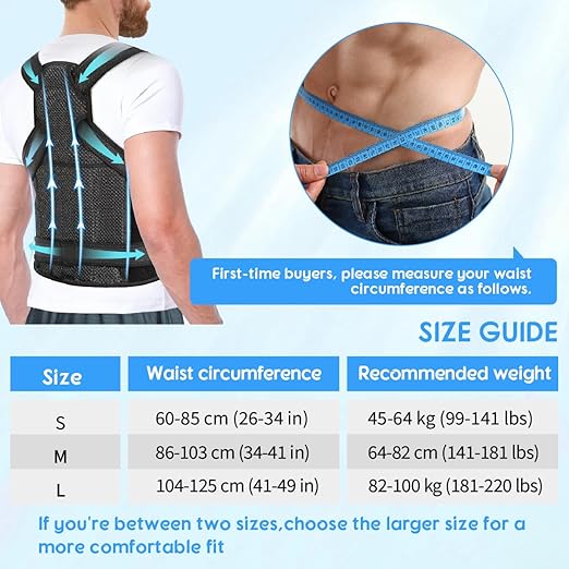 Posture Corrector for Women & Men – Adjustable Back Brace with Full Back Support, Shoulder Straightener for Spine Alignment, Scoliosis, Hunchback & Back Pain Relief (Black,Large)