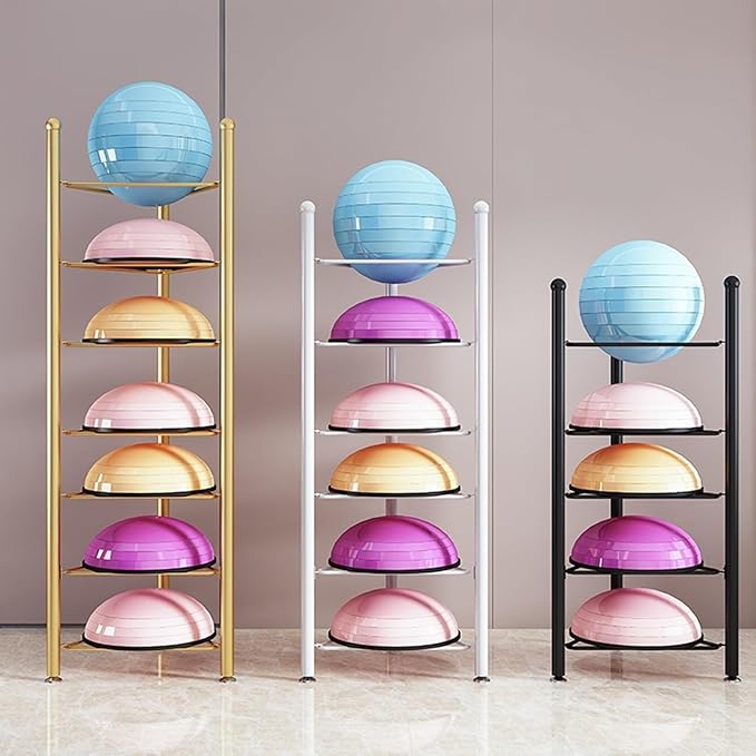 Black Exercise Half Balance Ball Storage Rack - Home Gym Workout Equipment 3/5/6/7 Tier Floor Stand Storage Organizer for Bosu Slam Bowling Medicine Balls(5 layer-130cm/51.2in)