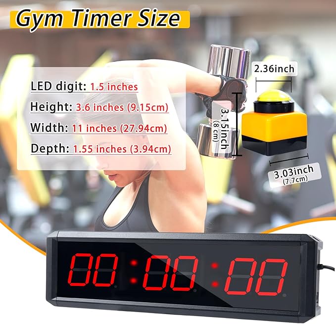 Independent Button Type 1.5-inch Fitness Room Rest Timer, Suitable for Gym Exercise/School/Home Exercise/Boxing Gym/Indoor Rock Climbing (1.5 inch 6-Digit red)
