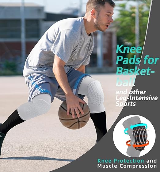 HiRui Knee Pads for Kids Youth Adult, Basketball Baseball Knee Brace Knee Support, Collision Avoidance Kneepad Compression Knee Sleeve for Volleyball Football Cycling Running-1Pair (White, 2XL)