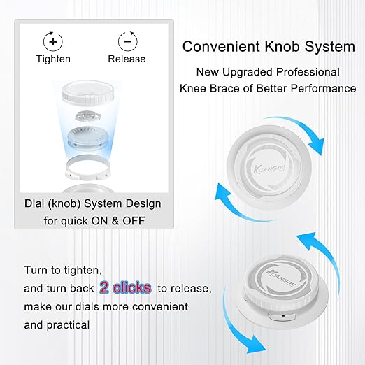 Kuangmi Knob Knee Brace for Pain Relief, Knee Support with Patella Gel Pad & Side Stabilizers, Compression Knee Sleeve for Workout, Arthritis, Joint Pain, Meniscus Tear (Blue White,Left,Medium,Single)