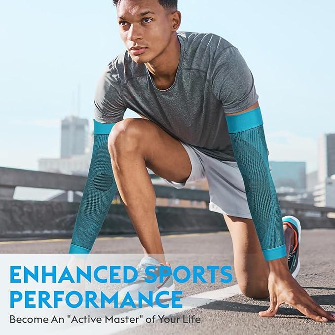 KEKING® Compression Arm Sleeves, Pair, Firm 20-30mmHg Graduated Compression Full Arm Support for Recovery, Pain Relief, Tendonitis, Golfers & Tennis Elbow Brace, Workouts Sports - Latex Free Blue M