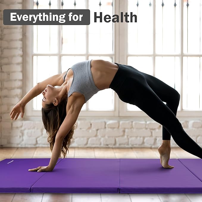 Fitvids Folding Exercise Gymnastics Mat 4'x8'x2" Gym Workout Mat with Carrying Handles High-Density Portable Fitness Aerobics Mats for Home Gym Yoga Pilates Tumbling MMA Core Training, Multiple Colors