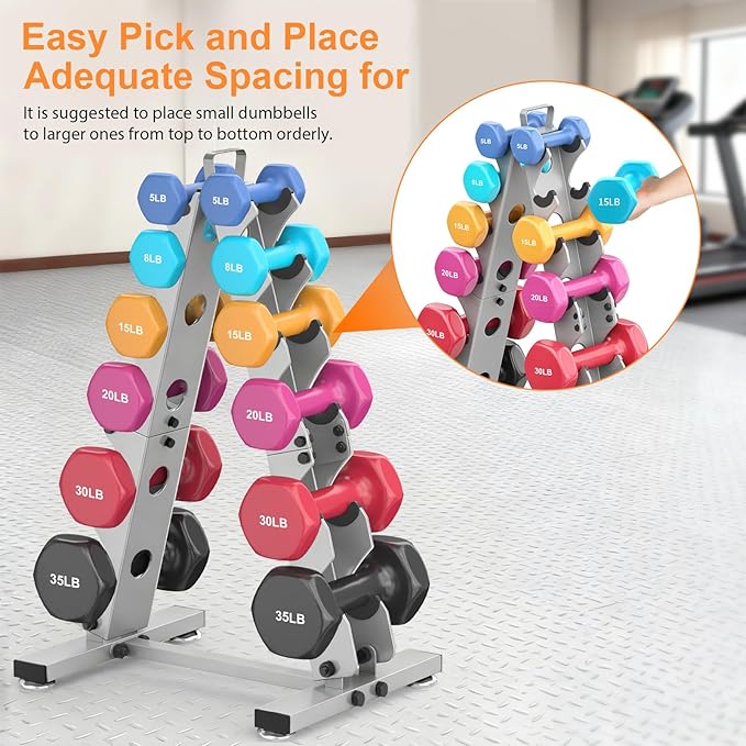 TomCare 6-Tier|5-Tier|4-Tier Dumbbell Rack Stand Only, Weight Rack for Home Gym Storage Stand for Weights Metal A-Frame Strength Training Dumbbell Holder with Handle (Dumbells not Included)