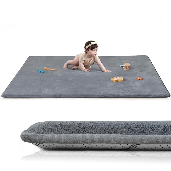 Huloo Sleep Baby Play Mat for Floor,Extra Large 71"×79" Playpen Mat for Toddler,Infant,Kids,1.3" Thick Non-Slip Nursery Rug,Water Repellent Soft Padded Activity Mats for Tummy Time, Crawling,Playroom(Dark Grey)