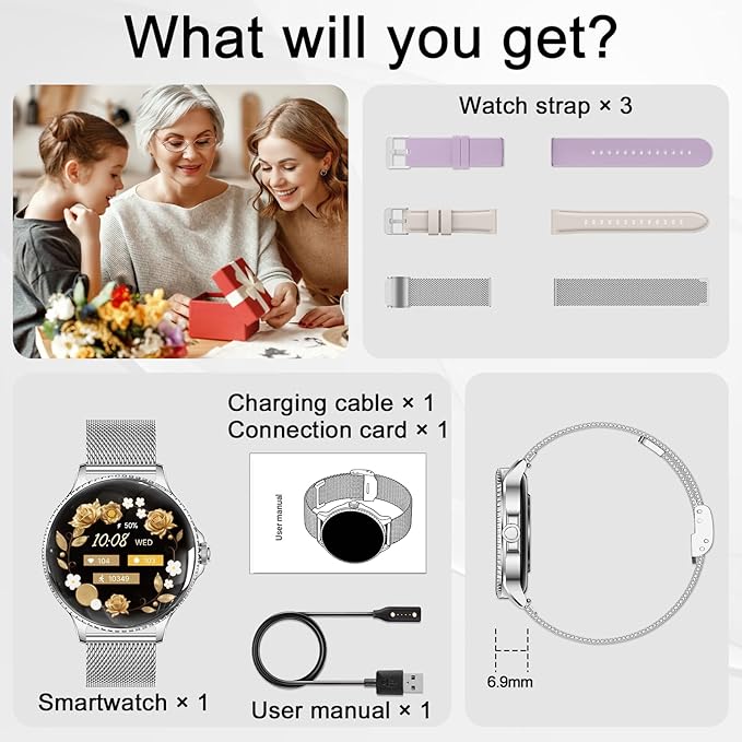Smart Watch for Women, 1.32'' AMOLED Ultra-Clear Screen with Bluetooth Calls(Answer/Make) Activity Tracking/Heart Rate&Sleep Monitor, 120+ Sport Modes, IP68 Waterproof Fitness Watch for Android/iPhone