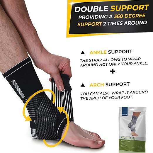 NeoTech Care Adjustable Ankle Support Brace (Black, Size L, 1 Pair)