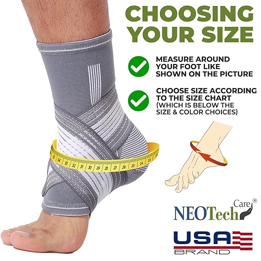NeoTech Care Adjustable Ankle Support Brace (Gray, Size M, 1 Unit)