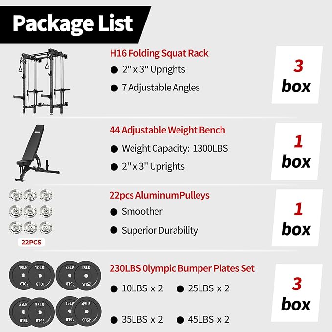 JEEKEE Folding Wall Mounted Power Rack with 180LB Weight Stack, 2400LB 2×3 Heavy Duty Squat Rack, Dual Cable Crossover System 1:1 Ratio, Functional Trainer for Home Gym Small Space,Black