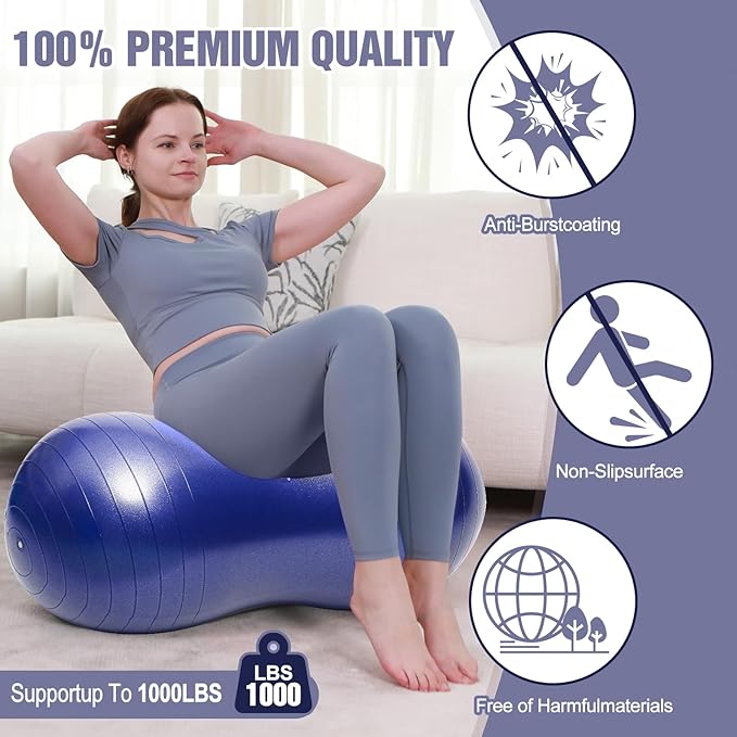 INPANY Peanut Ball - Exercise Ball for Labor Birthing, Anti-Burst Physical Therapy for Kids, Core Strength, Flexible Seating, Home & Gym Fintness, Sensory Chair Wiggle Seat for Girls and Boys