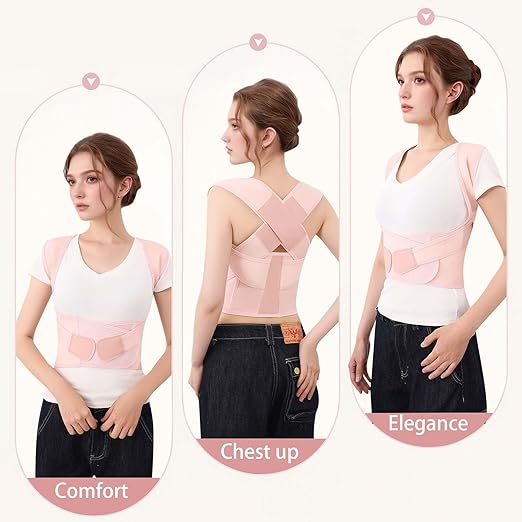 Posture Corrector for Women and Men Plus Size Full Back Support Brace Straightener Scoliosis Spine Upper Back Pain Relief Adjustable Shoulder Instant Posture Corrector with Hunchback (Pink, XXX-Large)