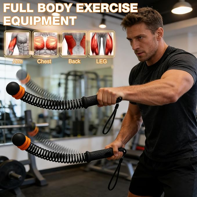 Adjustable Ropeless Battle Rope Trainer, Cordless Spring Fitness Rope for Home & Gym, Heavy Duty Cordless Battle Rope with Storage Bag, Strength & Conditioning (Gray)