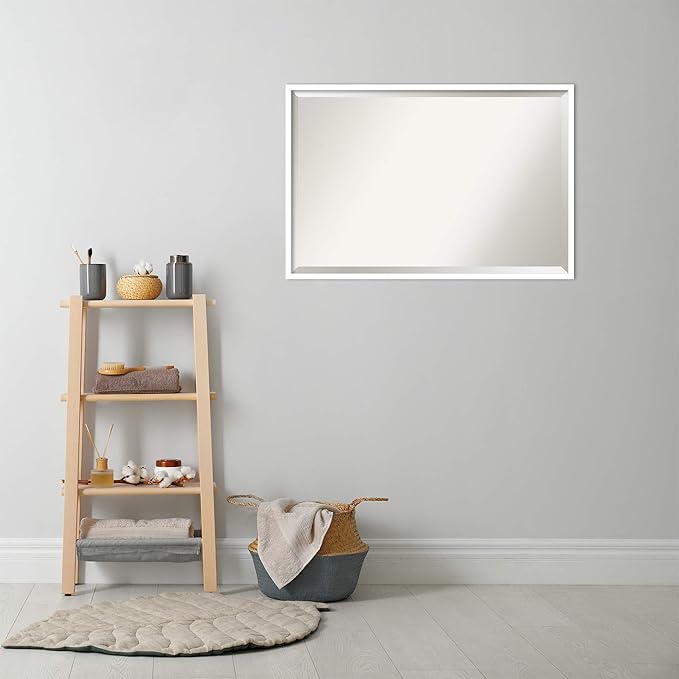 Amanti Art White Bathroom Mirror for Over Sink, 26x38 Svelte White Rectangle Vanity Mirror, Large Modern Contemporary Wood Frame, Hangs Horizonally and Vertically, Bathroom Wall Decor, Beveled Edge