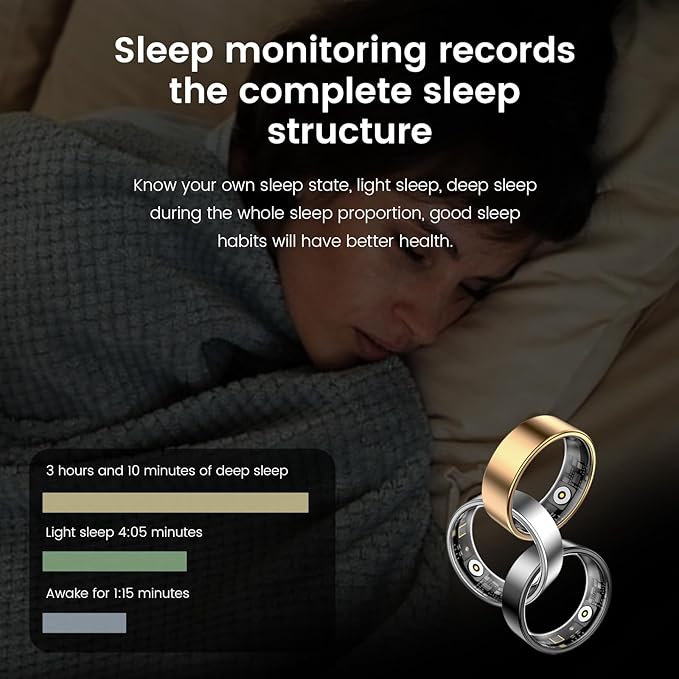 Smart Ring Health Tracker, Sleep&Exercise Monitor Heart Rate,Blood Oxygen,Fitness Trackers for Man&Women -Long Lasting Batteries,Waterproof Sleep Tracking Wearable (Rose Gold, 7)