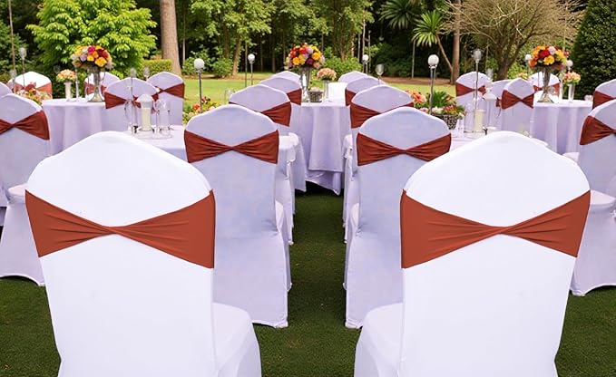 VDS Pack of 250 PCS | Terracotta | Spandex Chair Sashes Bows Without Buckle | Stretch Elastic Banquet Universal Folding Chair Band Tie with for Wedding Party Conference Celebration Event Decoration