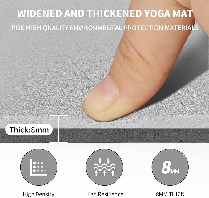 Large Yoga Mat (6'x 4') - Extra Long and Wide Workout Mat for Men and Women, Non-Slip POE 0.32''/0.4'' Thick Fitness Mat, Eco-Friendly Exercise Mat for Home Workouts, Ideal for Yoga and Pilates