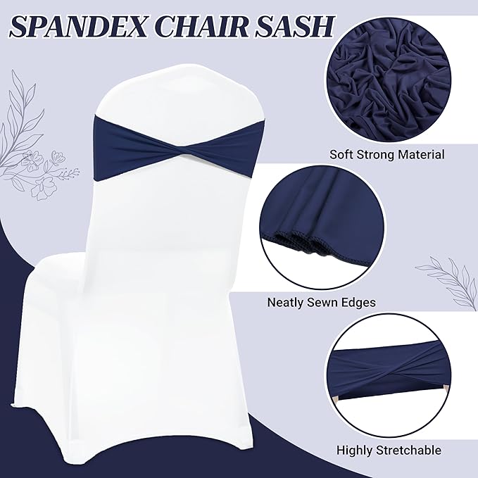 VDS Pack of 300 PCS | Navy Blue | Spandex Chair Sashes Bows Without Buckle | Stretch Elastic Banquet Universal Folding Chair Band Tie with for Wedding Party Conference Celebration Event Decoration