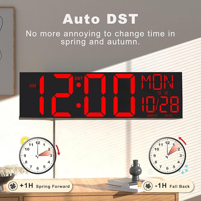 JALL 30" Large Digital Wall Mount Clock with Remote Control, Alarm, Big LED, Countdown, Auto DST, Temperature for Living Room Classroom Desk, Xmas, Birthday Gift, Black Shell Red Font