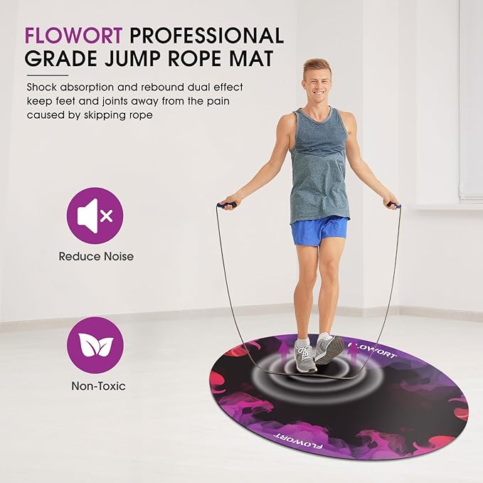 Cheete Jump Rope Mat Large Rubber Exercise Mat Indoor Outdoor Shock Absorbing Mat Non-Slip Oval Design for Floor & Rope Protection, Workout Mats for Home Gym Flooring