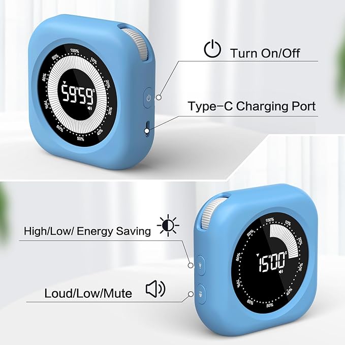 Visual Timer for Kids Rechargeable,10-Hour Digital Timer,Magnetic Timer with Visual Time Bars Design,3 Brightness/3 Volume Adjustable,Countdown/up Timers for Classroom Study Game Gym Kitchen Office