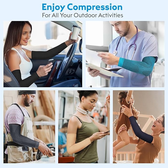 KEKING® Compression Arm Sleeves, Firm 20-30mmHg Graduated Compression Full Arm Support for Recovery, Pain Relief, Tendonitis, Golfers & Tennis Elbow Brace, Workouts Sports - Latex Free Black XXL