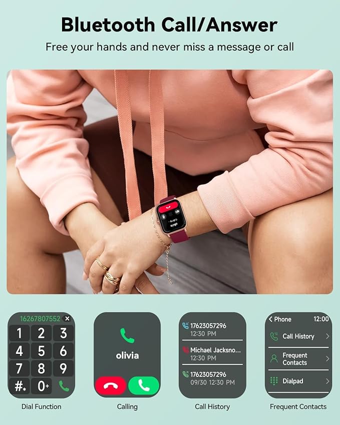 Quican Smart Watches for Women/Men, Smart Watch for Android Phones and iPhone Compatible, Alexa Built-in, 1.8" Fitness Watches for Women, IP68 Waterproof/Bluetooth Call, Heart Rate/Sleep Monitor, Red