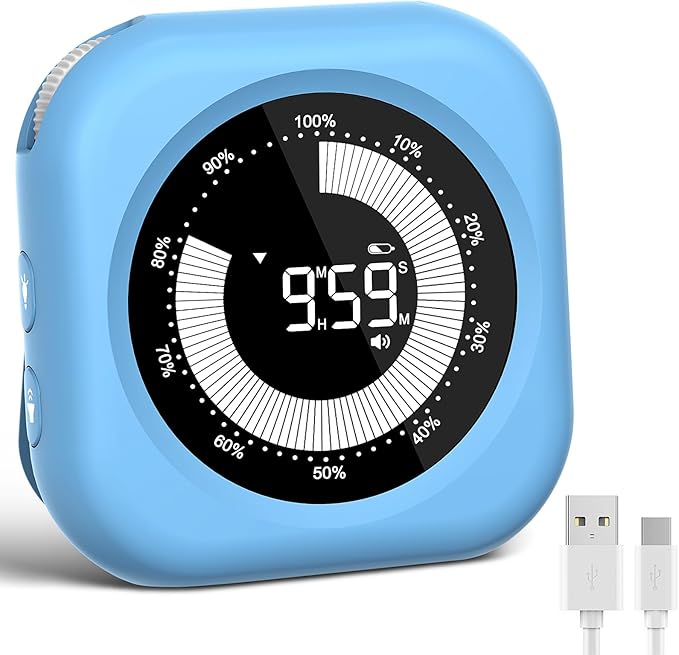 Visual Timer for Kids Rechargeable,10-Hour Digital Timer,Magnetic Timer with Visual Time Bars Design,3 Brightness/3 Volume Adjustable,Countdown/up Timers for Classroom Study Game Gym Kitchen Office