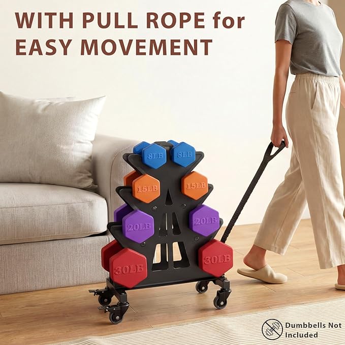 4-Tier Dumbbell Rack on Wheels – Portable A-Frame Weight Rack for Home Gym, Fits 3-30 lb Dumbbells (Rack Only)