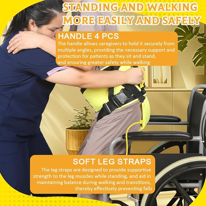 EZ Assistive Gait Belt with Padded Handles & Leg Straps for Seniors, Medical Gate Belt Transfer Belts with Buckle for Elderly Walking (Medium)