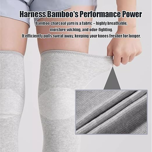 Bamboo Charcoal Compression Knee Sleeve - Elastic Knee Braces Pads Warmers Protective Knee Support for Arthritis and Runners (Gray+Black, X-Large)
