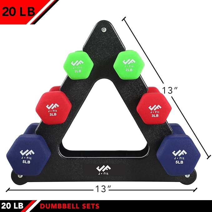 JFIT Dumbbell Pairs or Sets – Neoprene & Vinyl Coated Hand Weights for Home Gym, Strength Training, Aerobics, Cardio Exercise and Fitness