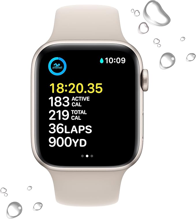 Apple Watch SE (2nd Gen) (GPS, 44mm) - Starlight Aluminum Case with Starlight Sport Band, M/L (Renewed)