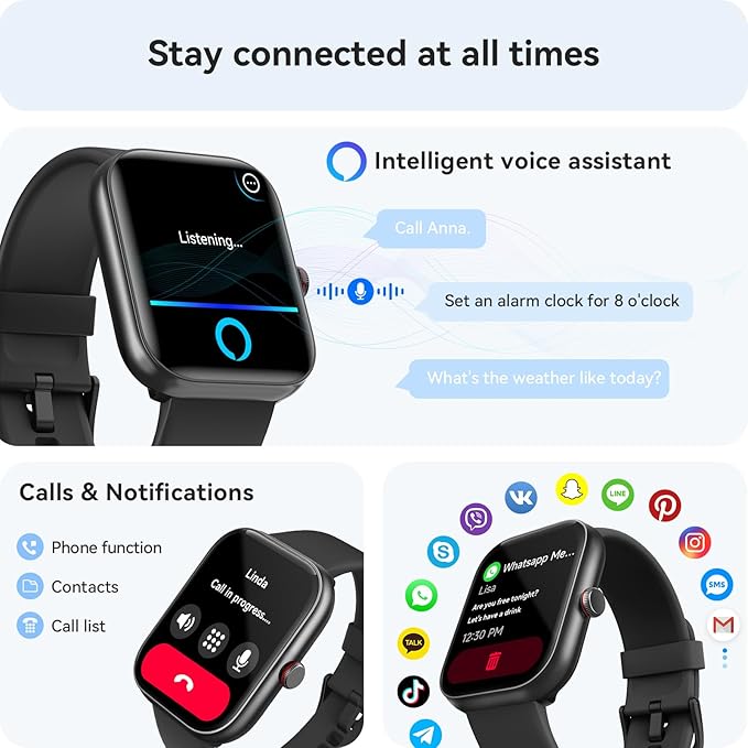 Fitness Tracker- [Alexa Built-in & Answer/Make Calls], 1.91" Smart Watch with Heart Rate/Blood Oxygen/Sleep Monitor, Step Counter Fitness Watch with 100 Sports Modes, IP68 Waterproof for iOS Android