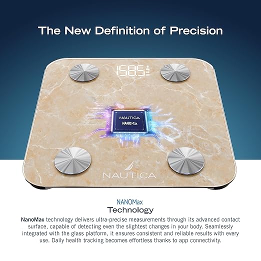 Nautica Body Tracker Digital Bathroom Scale, Bluetooth-Enabled Smart Scale with BMI, Body Fat, Muscle Mass Tracking & More, Syncs with Smartphone App for Body Composition Tracking, 396 Lbs.