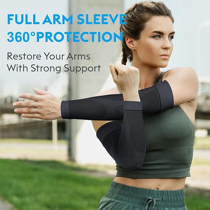 KEKING® Compression Arm Sleeves, Pair, Firm 20-30mmHg Graduated Compression Full Arm Support for Recovery, Pain Relief, Tendonitis, Golfers & Tennis Elbow Brace, Workouts Sports - Latex Free Grey L