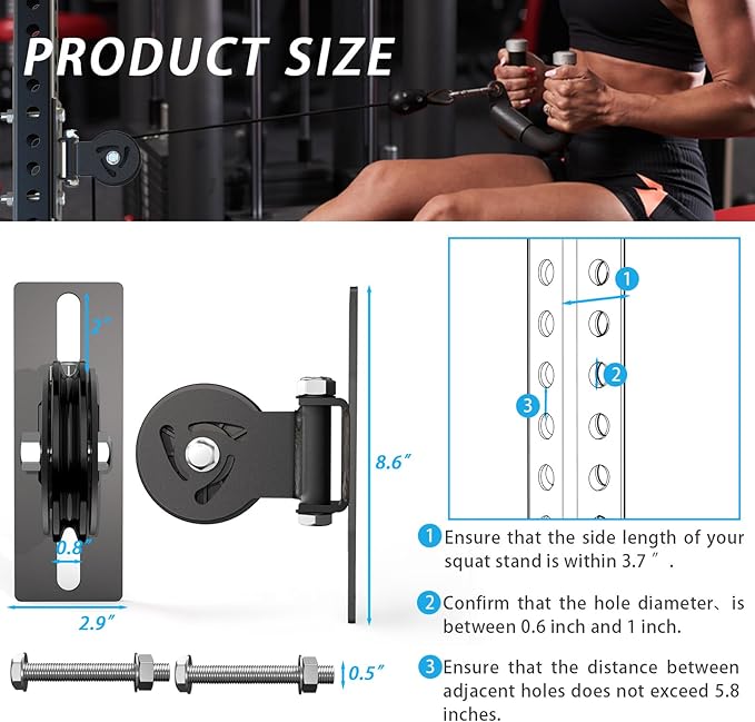 J Bryant Pulley System for Power Rack - Fits 5/8" Hole Size, Cable Pulley Attachment for 2x2, 2x3, 3x3 Racks, Heavy Duty LAT Pulldown, DIY Cable Machine Accessories, Gym Equipment