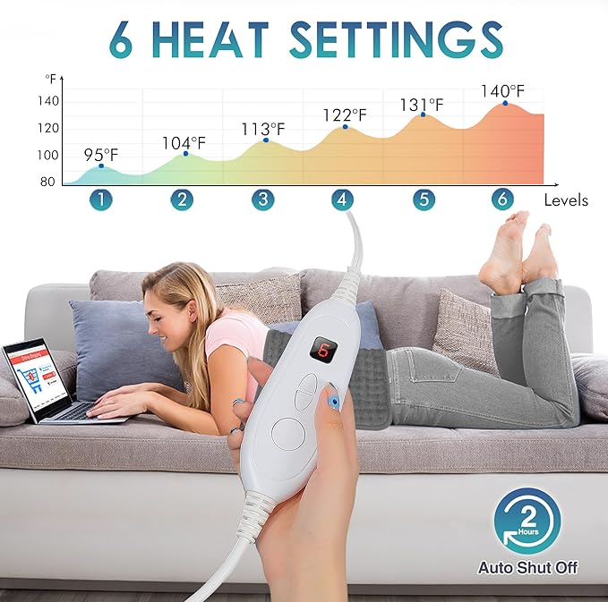 DAILYLIFE Heating Pad for Back Pain Relief, 20" x 24" Electric Heating Pads for Cramps, Back, Shoulder and Neck with 6 Heat Settings, Fast-Heating Technology, Auto Shut Off, UL Certificated, Gray