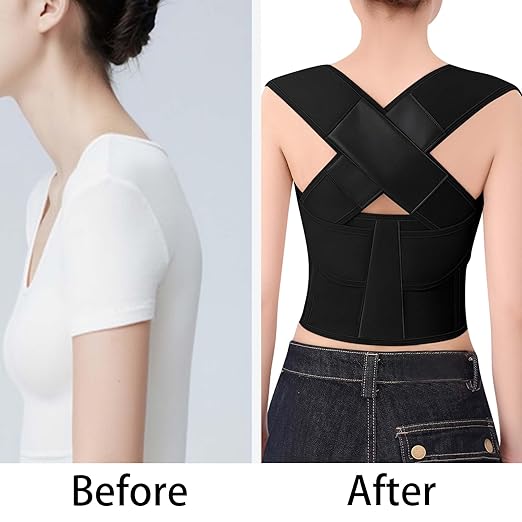 Posture Corrector for Women and Men Plus Size Full Back Support Brace Straightener Scoliosis Spine Upper Back Pain Relief Adjustable Shoulder Instant Posture Corrector with Hunchback (Black, XXX-Large)