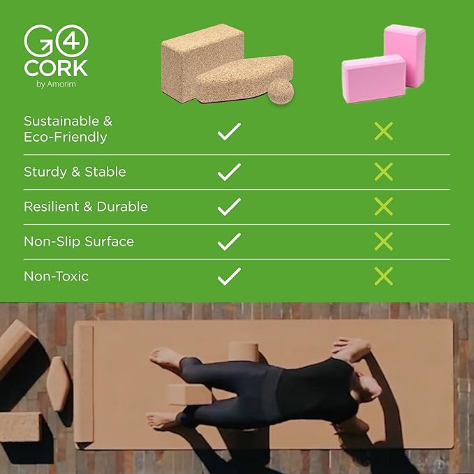 Go4Cork Cork Yoga Block - Standard | 9 x 6 x 4" | Non-Toxic, Alternative To Foam Yoga Blocks | Odorless, Soft, Non-Slip, Yoga Wedge | Yogi Gift Accessories | Men & Women | Eco Friendly & Sustainable