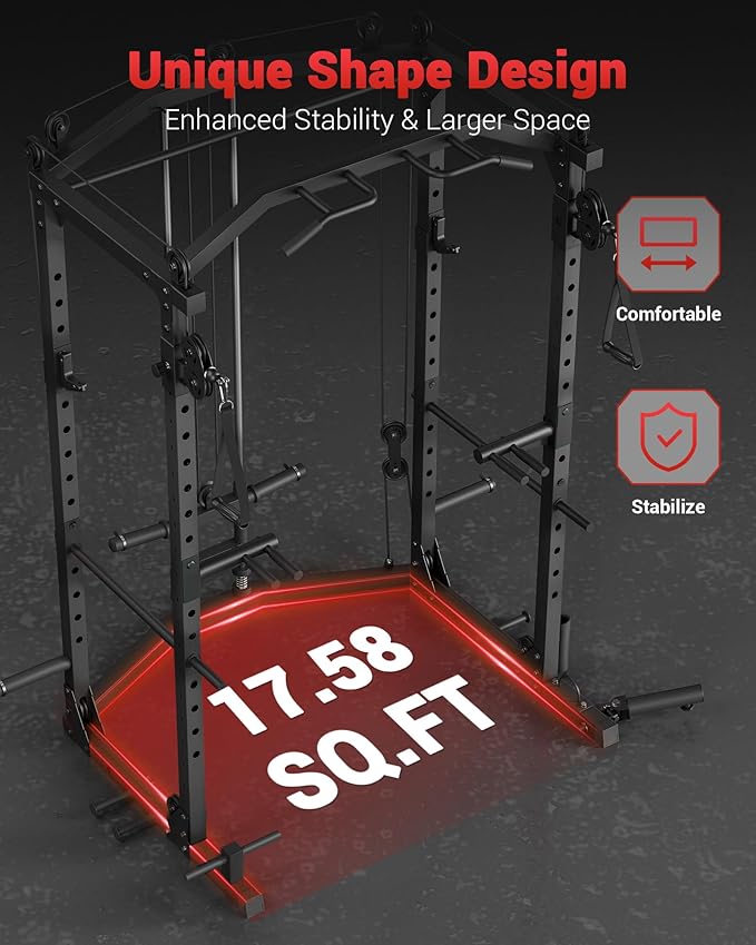GarveeLife Power Cage, Multi-Functional Power Racks for Home Gym with Cable Crossover System, 1600 LBS Weight Capacity Fitness Squat Rack for Strength Workout with More Training Attachment, Red