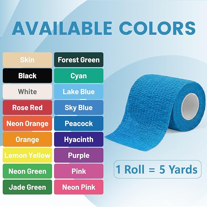 40 Pack Multicolor Self Adhesive Bandage Wrap, 2 Inch Compression Cohesive Bandage Wrap for Wrist Ankle and Knee Support, Elastic Self-Adherent Tape for Stretch Athletic and First Aid Supplies