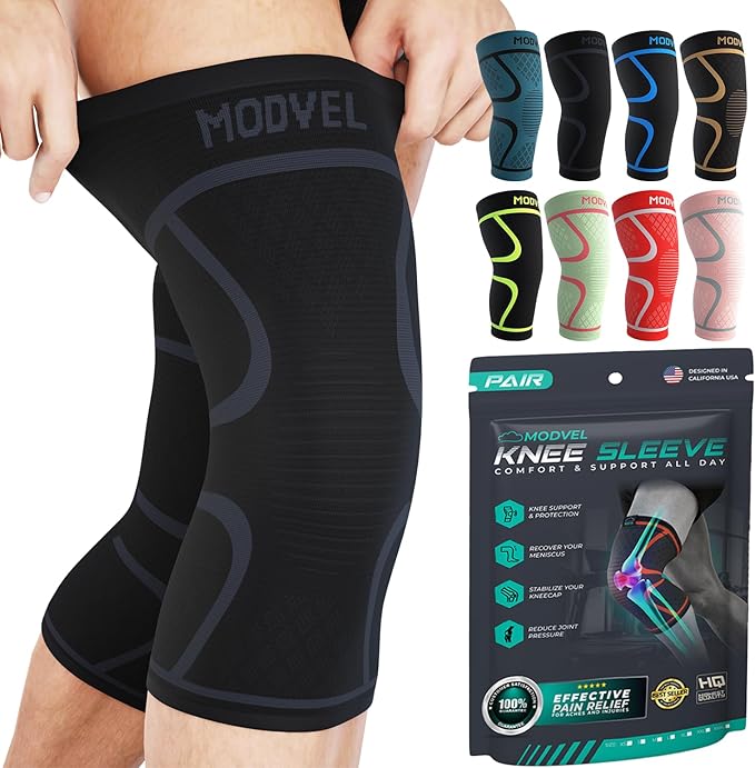 Modvel Knee Braces for Knee Pain Women & Men - 2 Pack Knee Brace for Knee Pain Set, Knee Brace Compression Sleeve, Knee Support for Knee Pain Meniscus Tear, ACL & Arthritis Pain Relief,Black, XS