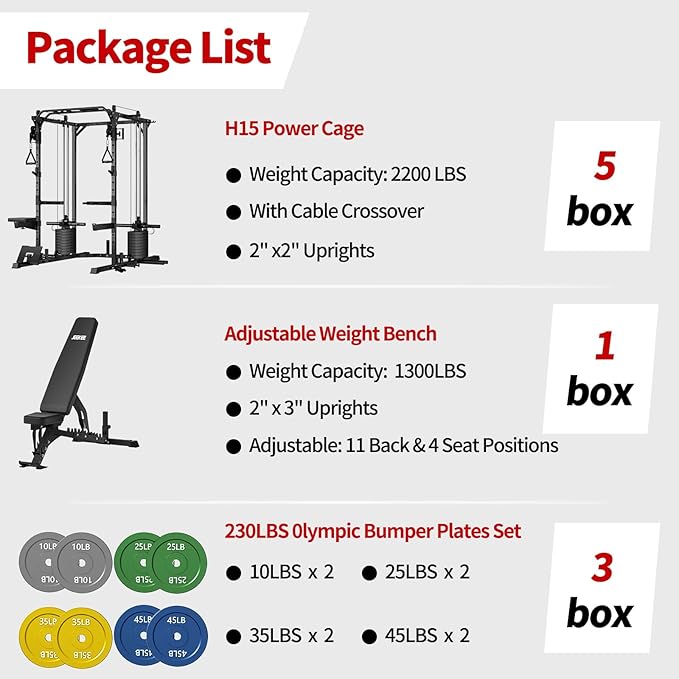 JEEKEE Power Cage with Cable Crossover System, 2200LB Heavy Duty Power Rack with Dual Pulley, 180LB Weight Stack, LAT Pulldown, 20+ Attachments for Home Gym,Black