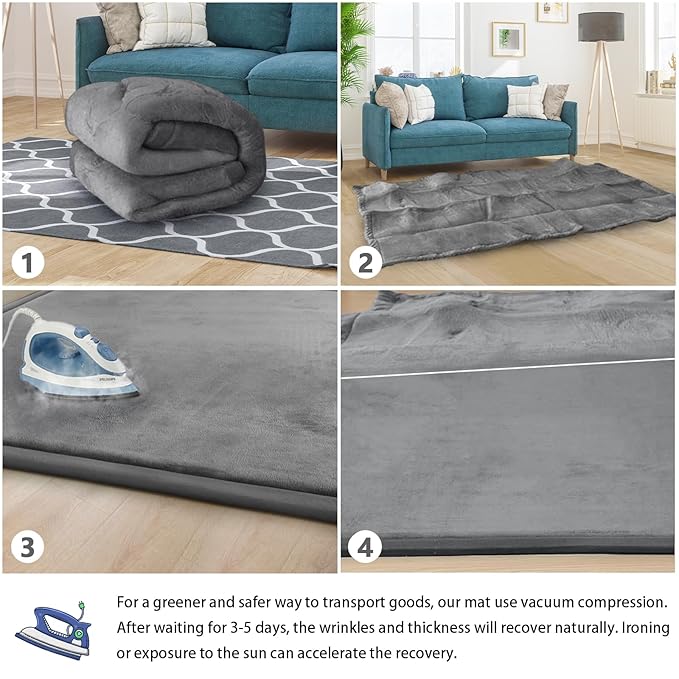 Baby Play Mat for Floor Nursery Muscle Mat Area Rug Playroom Rug 79"x158" Memory Foam 1.3" Thick Crawling Mat for Babies,Toddlers, Infants, Kids(Grey)