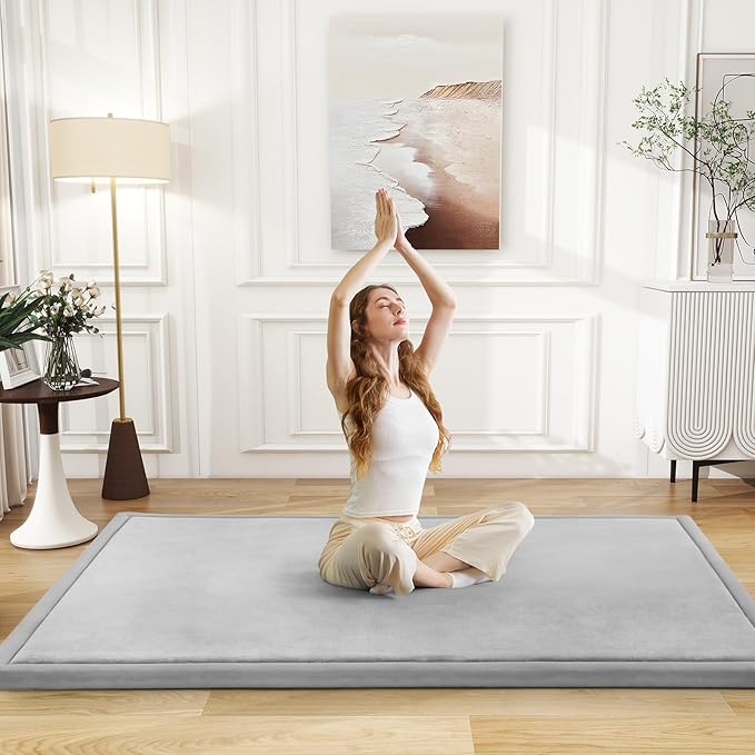 Baby Play Mat for Floor Nursery Rug Muscle Mat Area Rug Playroom Rug 59"x79" Playpen Mat Memory Foam 1.3" Thick Crawling Mat for Babies,Toddlers, Infants, Kids,A Light Gray